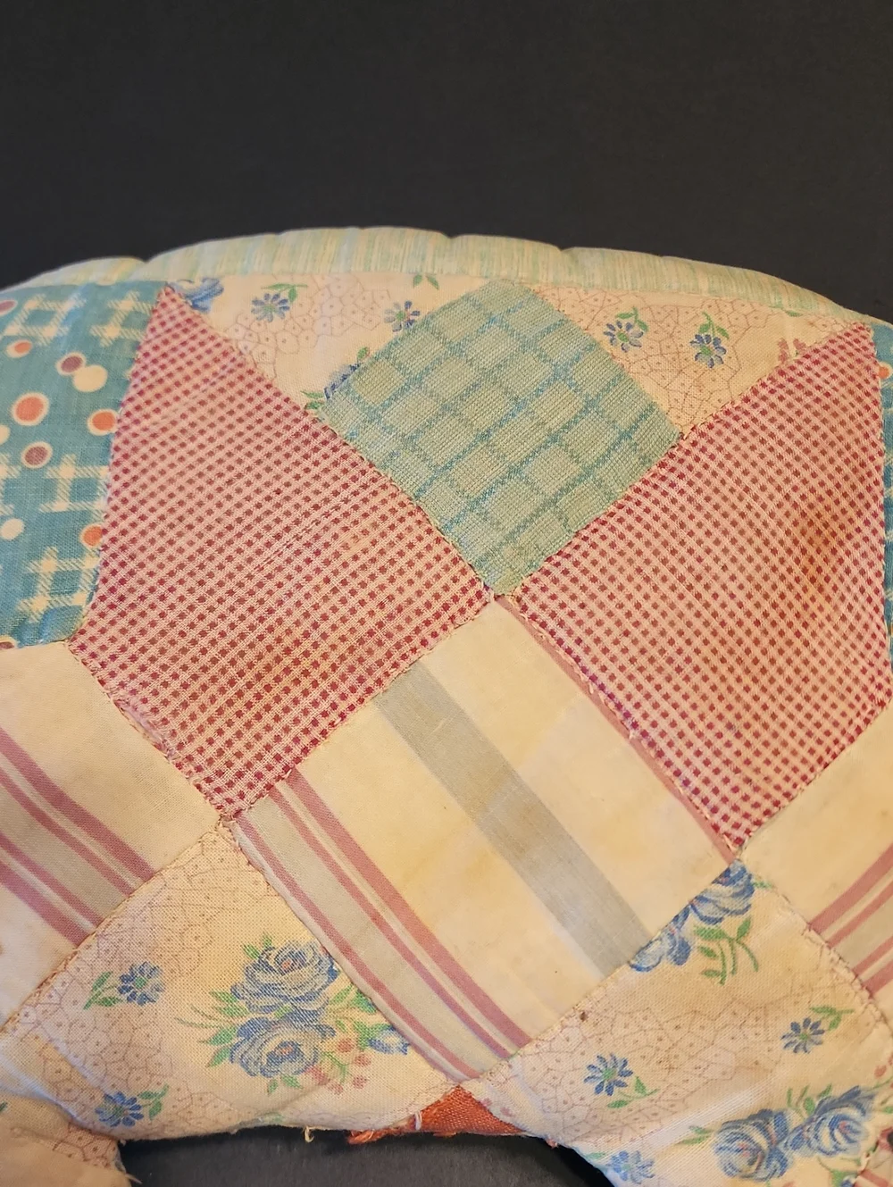 Patchwork Quilted Pig Decorative Pillow - Multicolor With Red Button Eye.